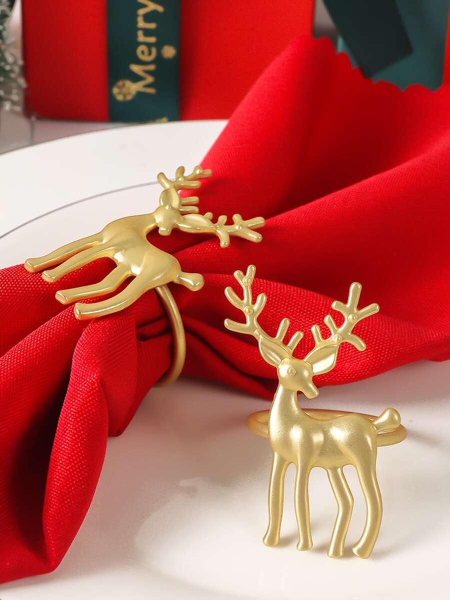 6入組啞光金聖誕可愛馴鹿餐巾環,適用於聖誕節、別墅家庭派對、宴會桌面裝飾