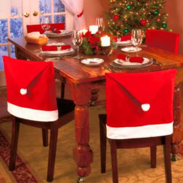 1pc Christmas Decoration Santa Hat Chair Cover Festive Supplies