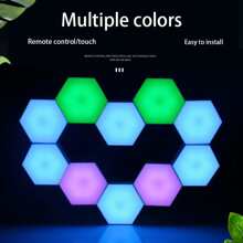 1pc Creative Rgb Battery Powered Remote Control Honeycomb Lamp - Six-sided Diy Touch Sensitive Night Light For Wardrobe, Corner, Emergency Lighting - Multicolor - View 1