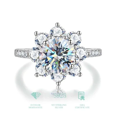ESBERRY A Moissanite Pha lê Hôn ước Ban nhạc đám cưới Vĩnh cửu Nhẫn Nhẫn Hứa Ngày kỷ niệm Nhẫn S925 Bạc nguyên chất Nhẫn Sang trọng Đồ trang sức Món quà Đối với phụ nữ Trang sức cô dâu