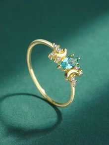 Đúng mốt Và Làm mới Quý cô Nhẫn Được nhúng Với Sợi tổng hợp Đá quý xanh biển - Nhiều màu - Xem 2