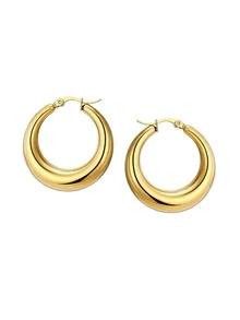 2 chiếc khuyên tai tròn bằng thép không gỉ hình chữ C sang trọng và cổ điển dành cho nữ - Vàng - Xem 4