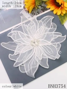 花邊網眼蕾絲繡花貼片,帶鑽石、珠子、亮片和熱固性膠,適用於diy服裝裝飾 - 白色 - 查看 2