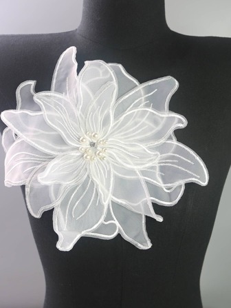 Mesh Lace Floral Embroidery Applique With Rhinestone, Beads, Sequins, Hotfix For Diy Clothing Decoration