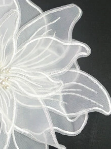 花邊網眼蕾絲繡花貼片,帶鑽石、珠子、亮片和熱固性膠,適用於diy服裝裝飾 - 白色 - 查看 4