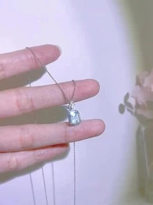 Nooxian 1 chiếc vòng cổ mặt dây chuyền chai nước hoa Aquamarine dành cho phụ nữ, thiết kế sang trọng với đá Zirconia lấp lánh, dây chuyền xương đòn tinh tế, quà tặng - Bạc - Xem 2