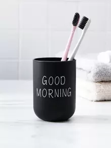 1個黑色pp漱口杯,便攜式字母圖形杯,適合家庭浴室 - 黑色 - 查看 1