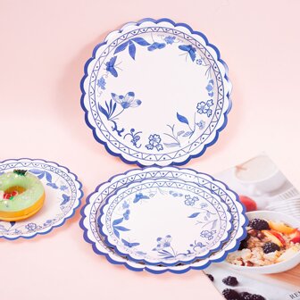 24入組藍色的花卉圖案紙,完美適用於婚禮淋浴,茶話會和-花主題派對用品