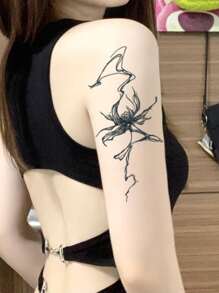 1Sheet Floral Pattern Tattoo Sticker Wrist Body Small Space Tattoo Sticker - Black - View 3