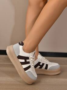 2023新款女性白色運動鞋帶厚 - 棕色 - 查看 4