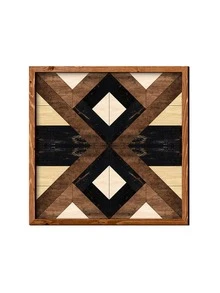 1PC Geometric Wall Art Wooden Decorative Painting, Living Room Home Decoration Mural, Self-adhesive Wooden Board with Frame Wall Sticker - Multicolor - View 6