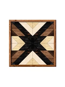1PC Geometric Wall Art Wooden Decorative Painting, Living Room Home Decoration Mural, Self-adhesive Wooden Board with Frame Wall Sticker - Multicolor - View 7