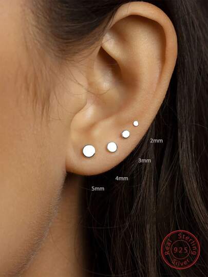 925er Sterling Silber Stecker Ohrringe Für Frauen, Männer, Mädchen, Set Aus Kleinen Flachen Punkt Ohrringen, Kleinen Runden Scheiben Ohrringen, Elegante Knorpel Tragus Kreis Dreieck Ohrringen, 4 Größen Erhältlich (2mm/3mm/4mm/5mm)