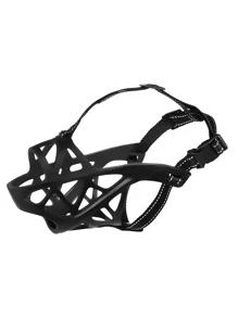 Supet 1pc Breathable Anti-bite Reflective Wire Mesh Dog Muzzle For Outdoor Activities - Black - View 1