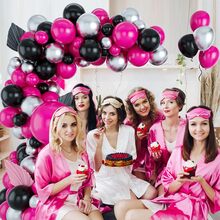 129pcs Pink Balloon Arch Garland Kit With Metallic Silver Balloons, Pink&black Balloon Flower Garland Kit, Latex Party Balloons For Baby Shower, Engagement, Wedding And Diy Party Decoration Supplies - Multicolor - View 6