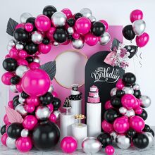 129pcs Pink Balloon Arch Garland Kit With Metallic Silver Balloons, Pink&black Balloon Flower Garland Kit, Latex Party Balloons For Baby Shower, Engagement, Wedding And Diy Party Decoration Supplies - Multicolor - View 1