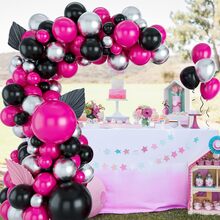 129pcs Pink Balloon Arch Garland Kit With Metallic Silver Balloons, Pink&black Balloon Flower Garland Kit, Latex Party Balloons For Baby Shower, Engagement, Wedding And Diy Party Decoration Supplies - Multicolor - View 3