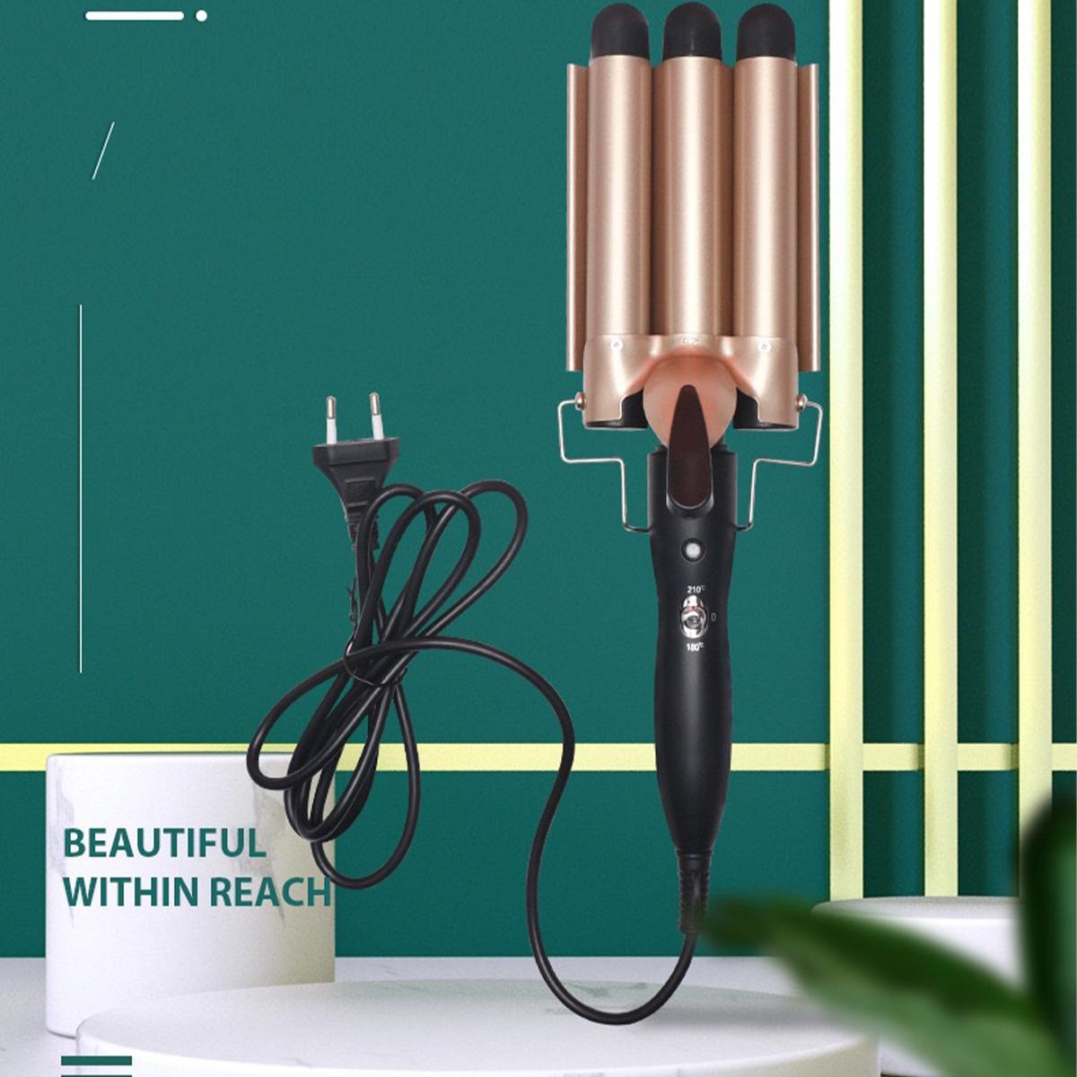 1pc New 22mm Stylish PlugIn Triple Tube Hair Curler For Water Ripples, Egg Rolls, Straight Hair