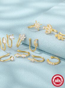 1入組女款蛇冠925純銀復古鼻針配18k鍍金,日常佩戴和萬聖節完美搭配