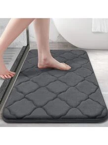 1pc Geometric Pattern Carpet, Minimalist Style Rectangle & U-shaped Polyester Fiber Memory Foam Absorbent Rug For Bathroom, Living Room Home Use - Dark Grey - View 1