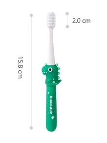 Kids' Toothbrush With Small Dinosaur Design, Portable For Daily Use And Travel - Green - Green - View 7