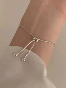 1pc Fashionable Minimalist Snake Bone Pull Chain Bracelet - Silver - View 5