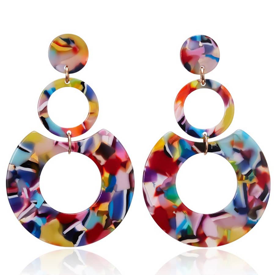 2 pièces/set En Acide Acétique Acrylique Clips D'oreilles , Exagéré Design Géométrique multiple Couches Rond , Non Perforant Boucles D'oreilles Pour Femme Port Quotidien