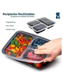 Juego de 20 recipientes de alimentos Bluelander: organización, frescura y conveniencia en cada división, oferta del - Blanco y Negro - Ver 4