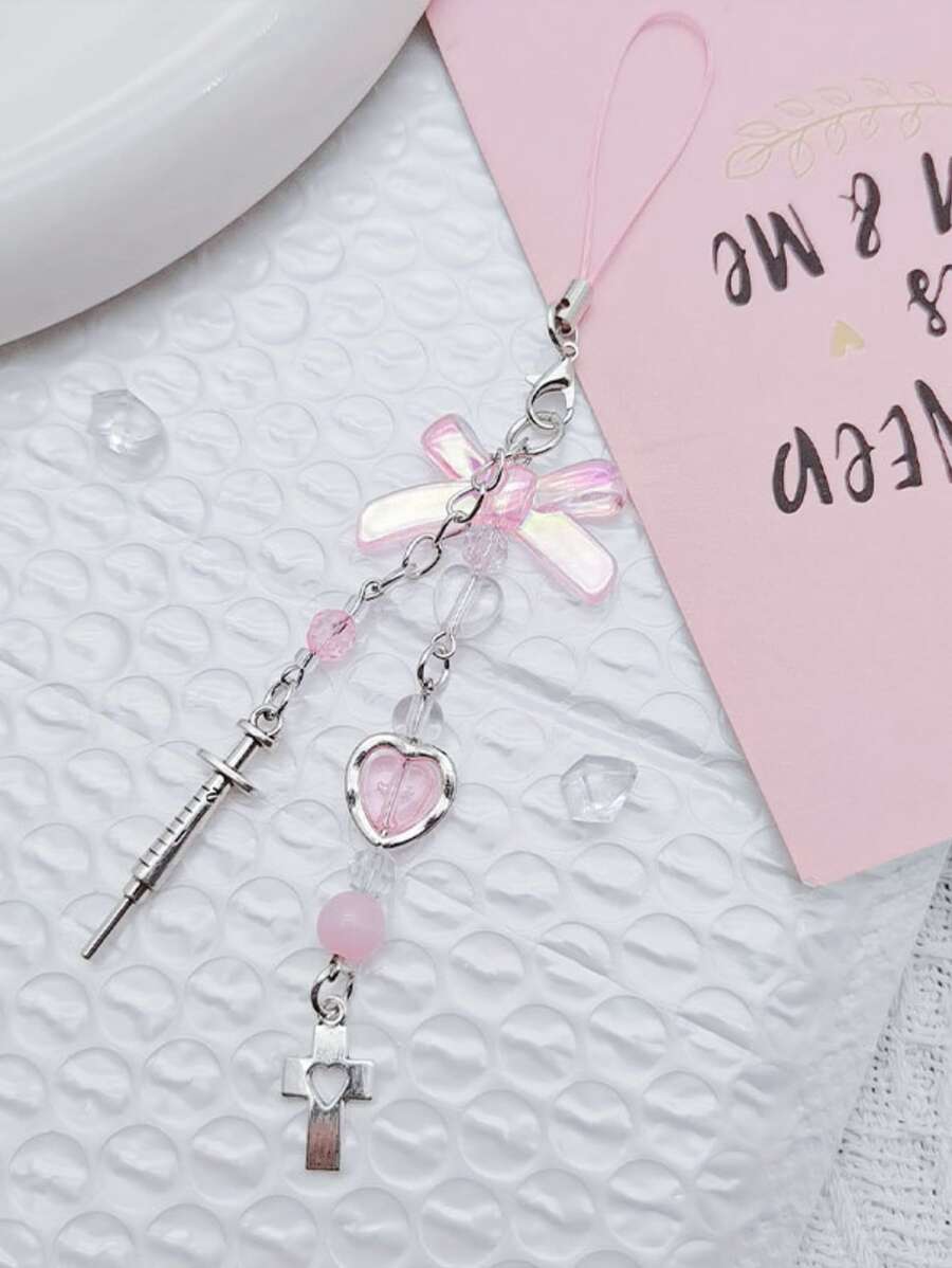 1 dây đeo cổ tay hình trái tim và nơ cổ điển cho điện thoại di động - Nhiều màu - Xem 1