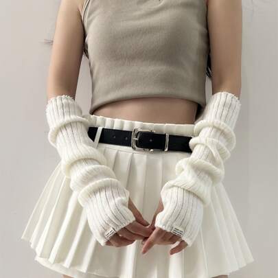 1Pair Fashionable Logo Fabric Ladies' Gloves, Elastic Finge…