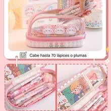 Lapiceras kawaii maxima capacidad, diseño transparente con separacion, para regreso escolar, capacidad de 70 lapices - Marrón - Ver 2