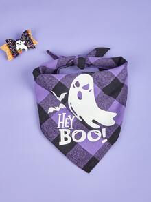 1 Pieza Bandana Suave De Una Sola Capa Cuadriculada Con Luces Led Para Mascotas Para Halloween, Adecuada Para Gatos Y Perros, También Adecuada Para Decoración De Halloween - Multicolor - Ver 2