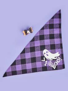 1 Pieza Bandana Suave De Una Sola Capa Cuadriculada Con Luces Led Para Mascotas Para Halloween, Adecuada Para Gatos Y Perros, También Adecuada Para Decoración De Halloween - Multicolor - Ver 3