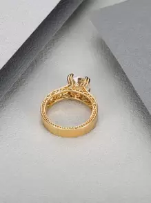 MONALLY 1枚奢华镂空立方氧化锆不锈钢戒指，珠宝配饰礼品，适合女性出席宴会、周年纪念日及其他场合。 - 玫瑰金 - 查看 4