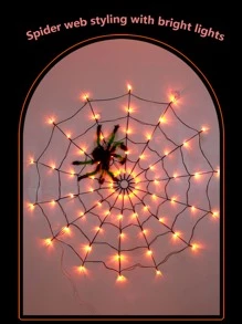1pc Led Spider Web Halloween Decoration Light Atmosphere Lamp With Remote Control (Spider Not Included) Halloween Decoration Room Decor Halloween Garden Decor For Gift Fairy Holiday Decor Festival Decor - Orange - View 3