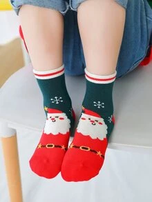 5入組/對兒童卡通快樂聖誕中筒襪子 - 彩色 - 查看 2