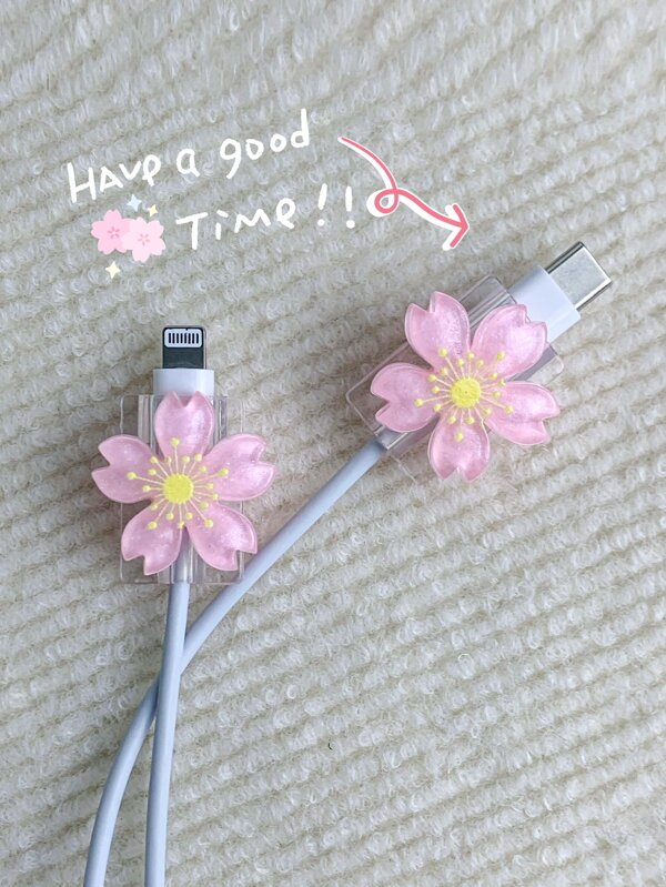 2pcs 3d Flower Design Cable Protector For 20w Apple Charger Charger Protector