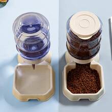 喂食器+水喂食器3.8L自動寵物喂水器狗狗和貓飲水機自動水供應寵物碗 - 米色 - 查看 5