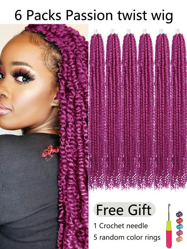 6pcs Passion Twist Crochet Hair Extension For Daily Wear, Synthetic Fiber, Water Wave Hair Style