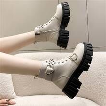 New Arrival Heart Shaped Decorated Side Zipper Fashionable Women's Boots For Autumn - Beige - View 4