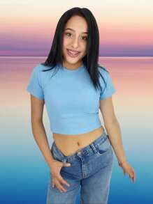 Crop top manga corta y espalda con nudo - Azul - Ver 1