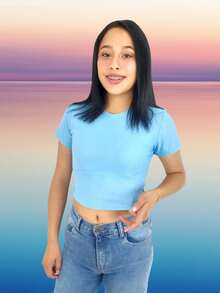 Crop top manga corta y espalda con nudo - Azul - Ver 5