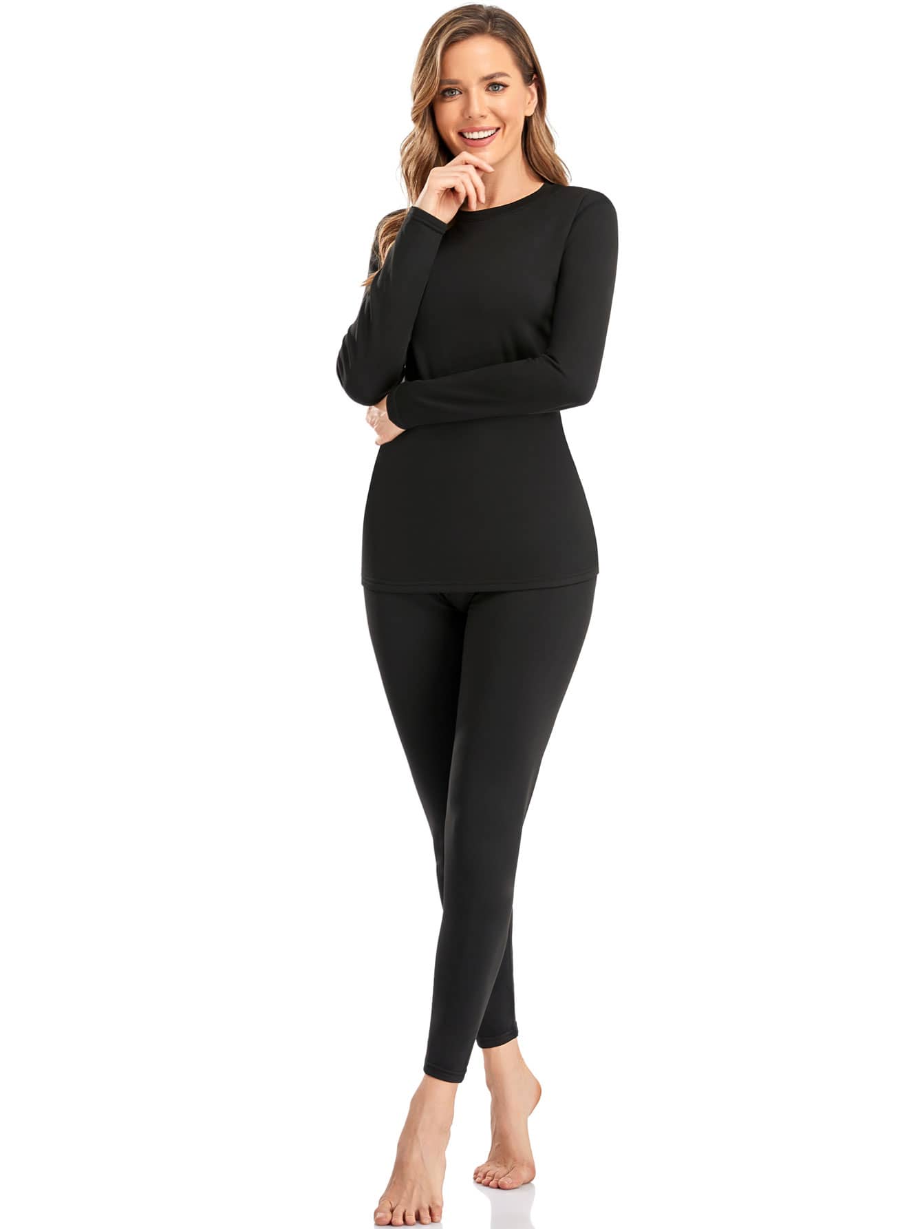 Women's Solid Thermal Underwear Set,Thermal Underwear Fleece Inside ...