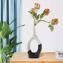 1pc Creative And Luxurious Ceramic Flower Vase For Living Room, Ins Style - Black and White - View 3