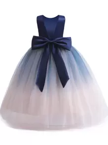 Tween Girls' Blue Evening Dress With Big Bow, Ruffled Long Skirt, Gradient Chiffon Skirt And Backless Design - Royal Blue - View 5