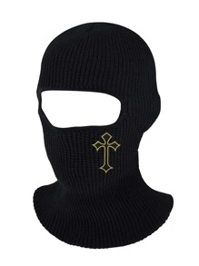 1pc Cross Knitted Ski Mask Full Face Cover Adult Winter Ski Balaclava For Outdoors Casual - Black - View 2