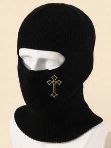 1pc Cross Knitted Ski Mask Full Face Cover Adult Winter Ski Balaclava For Outdoors Casual - Black - View 1