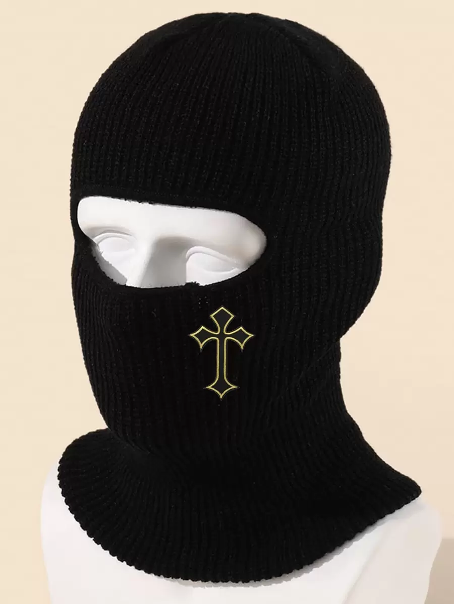1pc Cross Knitted Ski Mask Full Face Cover Adult Winter Ski Balaclava For Outdoors Casual - Black - View 1
