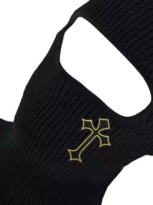 1pc Cross Knitted Ski Mask Full Face Cover Adult Winter Ski Balaclava For Outdoors Casual - Black - View 3