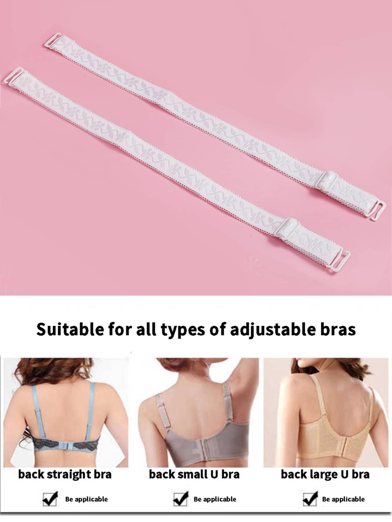 2入組/套女性刺繡織物內衣肩帶帶防滑設計適用於文胸 - 白色 - 查看 1